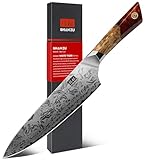 SHAN ZU Damast Küchenmesser Kochmesser, Japanisches Kochmesser aus SG2-Pulverstahl, Handgeschmiedetes Kochmesser aus 91 Schichten Damaststahl, 20CM Profi Kochmesser und Ahorngriff – WHITE TIGER Series