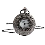 Jinpojun Vintage Taschenuhr mit Kette, Retro Quarz Taschenuhr, Römische Ziffern Taschenuhr für Männer Frauen Vater Opa Geburtstag Jahrestag (Schwarz)