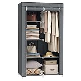 SONGMICS Kleiderschrank, Stoffschrank, 6 Ablagen, Verschiedene Aufbaumöglichkeiten, 88 x 45 x 168 cm, für Schlafzimmer, Ankleidezimmer, grau RYG84G