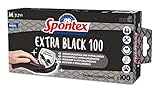 Spontex Extra Black Einmalhandschuhe aus Vinyl, ungepudert und latexfrei, vielseitig einsetzbar, in praktischer Spenderbox, Größe M, 100er Pack, schwarz