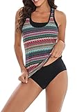 Laorchid Damen Tankini Zweiteiler Push Up Zweiteiliger Badeanzug gepolstert bademode high Waist Badeanzug Bikini Sportlich Regenbogen Böhmen M