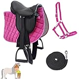 My Sweet Pony® Kinder Shettysattel-Set Black Beauty + Halfter + Führstrick | Sattel für Pony Shetty und Holzpferd | Alles enthalten | kompletter Sattel | Ideal für erste Reitversuche