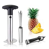 3er Set Ananasschneider Delmkin AnanasschäLer Edelstahl Pineapple Cutter für Küche mit Erdbeestrunkentferner