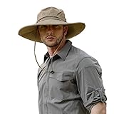 ZLYC Unisex Breite Krempe Sonnenhut UV Schutz Safari Hut Boonie Hut Atmungsaktiv Sommerhut Fischerhut (Plain Beige),Einheitsgröße