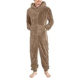 Mymyguoe Jumpsuit Herren Overall Winter Plüsch Warm Pyjama Teddyfleece Warm Flauschig Schlafoverall Ganzkörperanzug Schlafanzug One Piece Anzug Fleece Onesie Mit Kapuze Nachtwäsche