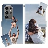 JGOYGYI Personalisierte Leder Handyhülle kompatibel mit Samsung Galaxy S24 S23 S22 S21 S20 FE Ultra S10 S9 S8 Plus S7 S6 Edge S5,Individuelle Text Bildern Foldable Flip Klapphüllen Case hülle