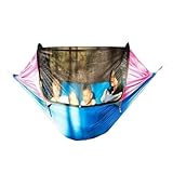 XJGQQ Hängematte Doppelte Aluminiumstange, Anti-Mückenschutz, Anti-Überschlag, Extra Breite Hängematte, Outdoor-Schaukel, Einzel-Camping for DREI Personen Hammock(Pink)