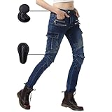 AIMENJOY Motorradhose für Damen, Schmale Elastische Motorradjeans Damen, Bekleidung für Outdoor Sportarten, 4 X Schutzausrüstung (Blue,S)