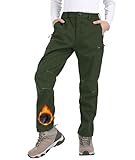 Djtnzdm Skihose Kinder Winter Thermohose Jungen Gefütterte Softshellhose Kinder Mädchen Trekkinghose Winddicht Schneehose Jungen Warm Thermohose Jungen wasserdichte Wanderhose Grün 164-170