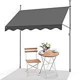 VOUNOT Klemmmarkise Balkon mit Handkurbel, höhenverstellbar Balkonmarkise ohne Bohren, UV-beständig, Wasserdicht & Sonnenschutz, 250 cm breit, Grau, 250cm