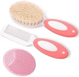 Baby haarbürste und Kamm Set für Neugeborene & Kleinkinder | Natürliche Weiche Ziegenborsten | Ideal für Cradle Cap | Geschenk zur Baby registrierung (Pink)