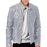 Kunstlederjacke Herren Reißverschluss Lederjacke Langarm Motorrad Jacke Casual Bikerjacke Stehkragen Warm Übergangsjacke Leichte Wind Breaker Einfarbig Bomberjacke Herren mit Taschen Wintermantel