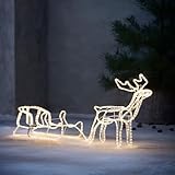 288 LED Rentier mit Schlitten Figur Beleuchtet Außen, Weihnachtsbeleuchtung Hirsch Deko Weihnachten, Weihnachtsdeko Figuren Elch Garten Outdoor, Warmweiß, IP44 (1 Pack)