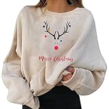 Weihnachts Pullover Damen - Weihnachten Sweatshirt Langarm Rundhals Weihnachtspullover Weihnachtspulli Weihnachtsmotiv Christmas Sweater Winterpullover Weihnachtsoutfit Teenager Mädchen Oberteile