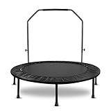 Fitness Trampolin für Erwachsene Kinder: 122cm Faltbares Trampolin Indoor Mini Trampolins 3-Fach Höhenverstellbarer Haltegriff Rebounder für Cardio Workout 130 kg Belastbar Schwarz