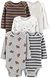 Simple Joys by Carter's Unisex Baby Long-Sleeve Bodysuit Pack of 5 Body, Bär/Streifen/Waldtiere, 18 Monate (5er Pack)