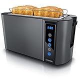 Arendo - Edelstahl Toaster Langschlitz 4 Scheiben- Touchscreen – Doppelwandgehäuse – 1500 W – Integrierter Brötchenaufsatz – 7 Bräunungsgrade – Brotzentrierung – Restzeitanzeige – Memoryfunktion