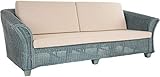 korb.outlet 4-Sitzer Wohnzimmer Rattan-Sofa Maritim Blau inkl. Polster/Liegesofa Wohnzimmer Couch Rattansofa Sofa