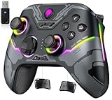 EasySMX X15 Controller PC, PC Controller Wireless mit 7 RGB Licht, Gaming Controller PC mit Hall Joystick&Trigger, Bluetooth Controller Kompatibel mit PC/Switch/Handy/Tablet-Schwarz