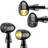 ToXx 4x LED Motorrad Mini Blinker Bullet schwarz universal für 12V e-geprüft vorn + hinten 2 Paar