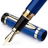 Wordsworth & Black Primori Füllfederhalter-Set [Blau-Gold]; Mittlere Feder, Geschenketui, 24 Tintenpatronen, Nachfüll-Konverter, Tagebucheintrag, Kalligrafie; Links- und Rechtshänder