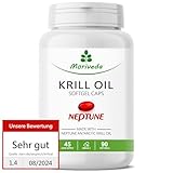 MoriVeda NEPTUNE Krillöl Kapseln 90 I Omega 3-6-9, Astaxanthin, Antioxidantien, Vitamin E, Cholin, Phospholipide, 100% antarktischem Krill Öl I 1x90 Softgels