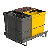 LM 64/3a Einbau Mülleimer ausziehbar mit 3 Abfalleimer (1x11L, 2x8L) in Farben anthrazitgrau, gelb, braun - Trio Mülltrennsystem für die Küche Unterschrank- anthrazit 32,8 x 43,3 x 35,4cm