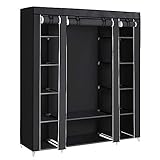 SONGMICS Kleiderschrank, Stoffschrank, mit Kleiderstange und Ablagen, Soffüberzug, für Schlafzimmer, Ankleidezimmer, 150 x 45 x 175 cm, schwarz LSF03H