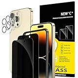 NEW'C 2 x Sichtschutz Panzer Schutz Glas für iPhone 14 Pro Max (6,7 Zoll) und 2 x Kamera Panzer Schutz Glas Kameraschutz für iPhone 14 Pro Max (6,7 Zoll) -Einfaches Installationswerkzeug enthalten