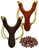 Luoyer® Steinschleuder Holz Zwille 2er Set Slingshot Holzschleudern mit starkem Doppelschlauch-Gummiband Schleuder Set inkl. Schleudermunition Tonkugeln Sportschleuder Natur Katapult für Outdoor