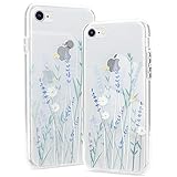 Pepmune Kompatibel mit iPhone 7 Plus/8 Plus Hülle Blumen Muster Transparent Handyhülle Durchsichtig Weich Silikon TPU Bumper Schutzhülle Case Cover für iPhone 7 Plus/8 Plus, Lila