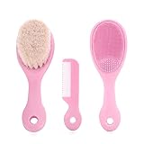 3PCS Mocarheri Baby haarbürste und Kamm Set für Neugeborene & Kleinkinder | Natürliche Weiche Ziegenborsten | Ideal für Cradle Cap (Rosa)