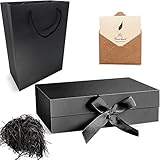 Geschenkbox,geschenkboxmitdeckel,geschenkbox geburtstag,Geschenkkarton mit Magnetisch,Deckel und Schleife für Hochzeiten,Weihnachten,Geburtstage, Jubiläen Geschenkverpackung Box (Schwarz)