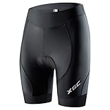 XGC Damen Kurze Radlerhose und Radunterhose Radsportshorts Fahrradhose für Frauen elastische 3D Schwamm Sitzpolster mit Einer hohen Dichte (L, Black_Black)