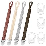 Annhao Schnullerkette Baumwolle Schnullerband Junge und Mädchen, 4 Pcs Schnullerketten Clips mit 4 Pcs Silikonring Passt Alle Schnuller Baby für Lätzchen Dreieckstuch Sauger, BabyDusche