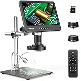 TOMLOV DM602 Pro 10,1 Zoll 2K HDMI Digitales Mikroskop, 3 Objektiv 24MP Lötmikroskop/Biologisches Microscope mit 144 Einstellbaren LED-Ring-Licht,64GB Karte,10' Stabiler Ständer,Windows/Mac Kompatibel