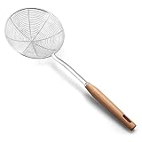 Spinnensieb Skimmer,AOOSY Sieb 5,5 Zoll Spinnensieb mit Holzgriff, Pastasieb Schlitzlöffel Edelstahl Drahtskimmer Schöpfkellensieb zum Kochen in der Küche Braten von Speisen(14CM)