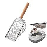 Katzenschaufel Edelstahl für katzenklo,5 mm Porengröße Metall Katzenschaufel,Griff aus Massivholz Katzentoilette Scooper, Cat litter Scoop antihaftbeschichtet Aluminiumlegierung, Kitty Metallschaufel