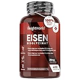 Eisentabletten - 400 Tabletten - Für Immunsystem, Energiestoffwechsel & Blutbildung (EFSA) - Aus Eisenbisglycinat (Eisen Chelat) - 6+ Monate Vorrat - Hoch bioverfügbare Form von Iron - WeightWorld