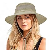 Durio Sonnenhut Damen und Herren - Outdoor Sommer Wanderhut UV-Schutz Bucket Cap mit Kinnriemen Fischerhut Safarihut Faltbar Mesh Breite Krempe Campinghut Dunkel Khaki