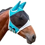 DKDDSSS Fliegenmaske Pferd: Hochwertige Fliegenhaube für Pferde UV-Schutz & Stretch Fliegenmaske Pferd Cob & Pony Fliegenschutz für Pferde - Blau