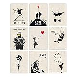 INFUNLY 9er Set Banksy Wand Kunstdruck Ungerahmt Graffiti Street Leinwand Wandkunst Inspirierende Zitate Panda Bild Abstrakt Street Pop Art Wandposter 8x10 für Schlafzimmer Wohnzimmer