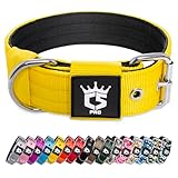 TSPRO Taktisches Hundehalsband Starkes Hundehalsband 3.8 cm Breit Dickes Hundehalsband mit Robuste Metallschnalle Halsband Hund Fit 52-60 cm Hals Hunde (Gelb -L)