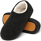 Mishansha Hausschuhe Herren Winter Warme Pantoffeln für Herren Rutschfeste Plüsch Hüttenschuhe Indoor Slippers Gefütterte Puschen Schwarz,Gr.43