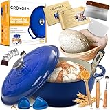 Crovora 6 QT Schmortopf aus emailliertem Gusseisen zum Brotbacken mit Deckel - inkl. Sauerteigbrot Backzubehör wie Banneton Brotgärkorb, Gusseisen-Brotbackofen, Brotbackform, Brotbackwerkzeuge