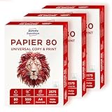 AVERY Zweckform 2575 Druckerpapier, Kopierpapier (1.500 Blatt, 80 g/m², DIN A4 Papier, für alle Drucker) 1 Box mit 3 Pack, weiß