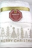 Balsam & Fir Trading Co. Deko Handtuch Set verziert mit Bordüre von Weihnachtsbäumen und Frohe Weihnachten türkische Baumwolle weiß