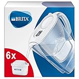 BRITA Wasserfilter Marella weiß inkl. 6 MAXTRA+ Filterkartuschen (Halbjahrespaket) – Filter-Kanne (2,4l) zur Reduzierung von Kalk, Chlor, Blei & Kupfer im Wasser – jetzt in nachhaltiger Verpackung