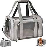 TOFFCAEA Transporttasche für Katze Hund, Hundetransportbox, Faltbare Katzentransportbox, tragbar, 5kg Katzen Hunde Tragebox, für mittelgroße Hunde, Katze (M, Grau) L 43 x B 28 x H 28 cm