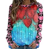 SHZFGUI Sweatshirt Damen Weich Valentinstag Sweater Mode Homewear Rundhals Polyeste Sweater Women Langarm Gemütlich mit Herzen Rot